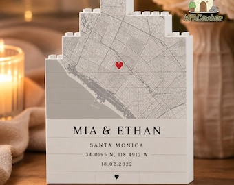 Custom Where It All Began Map Gift, Couple Location Keepsake, Custom Map Coordinates Block, Wedding Present, Wedding Location Gift
