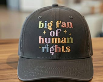 Gorra vintage lavada bordada con gran admirador de los derechos humanos, con declaración política anti-MAGA y justicia social.