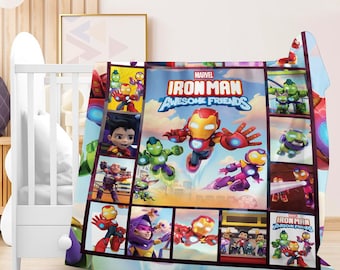 Iron Man and His Awesome Friends Blanket, MCU Iron Man Blanket, Superhero Blanket, Christmas Gift, Iron Man Blanket Gifts for Kids