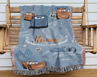 Personalized Cars Lightning McQueen Woven Blanket, Disneyland Blanket, Cars Movie Blanket, Birthday Gifts for Kids