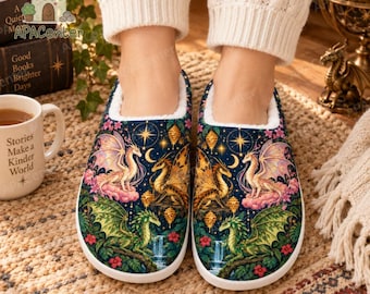 Wings of Fire Dragon Slippers, Colorful Fantasy Dragon House Shoes, Celestial Floral Bookish Slippers, Cozy Dragon Lover Gift