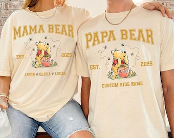 Custom Winnie The Pooh Papa Bear Mama Bear Shirt, Personalized Mama Bear Shirt With Kids Names, Father's Day Gift, Gift for Him