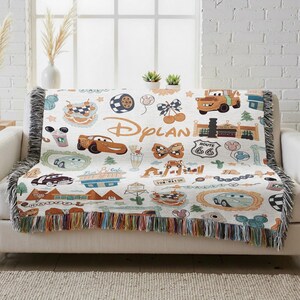Personalized Pixar Cars Blanket, Boy Name Blanket, Lightning McQueen Woven Blanket, Cars Characters Throw, Disneyland Cars Blanket image 3