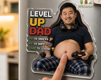 Personalised Lever Up Dad Squishy Belly Magnet, Father's Day Gift For Husband, Custom Gamer Dad Gift, Custom Dad Photo Squeeze Magnet
