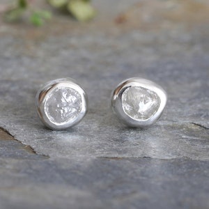 0.85ct Rough Diamond Stud Earrings, Natural Grey Diamond Studs, Raw Diamond Ear Posts