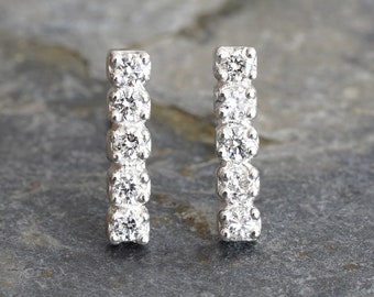 Bridal Diamond Stud Earrings, Pave Diamond Stud Earrings, Small Diamond Bar Ear Posts