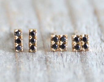 Pave Diamond Stud Earrings in Yellow Gold, Small Diamond Ear Posts
