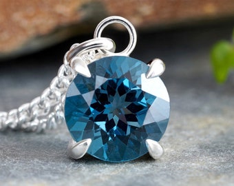 9mm Large Topaz Necklace in Sterling Silver, Prong Set Topaz Necklace