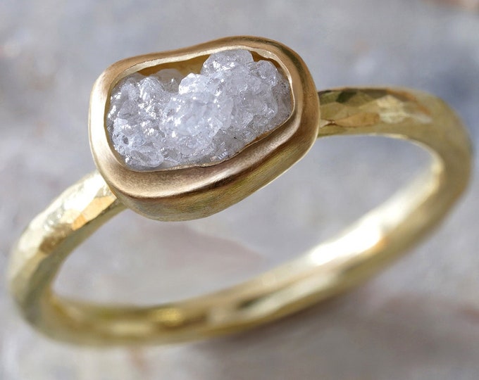 Light Grey Diamond Engagement Ring in 18ct Yellow Gold, Rough Diamond Ring, Rustic Diamond Ring