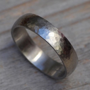 Hammered Solid Platinum Wedding Band: Rustic Comfort Fit Ring