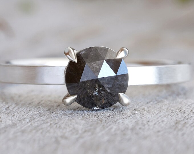 Salt & Pepper Diamond Engagement Ring, Round Diamond Ring, Prong Set Diamond Ring