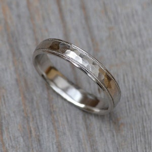 Platinum Wedding Band With Hammer Effect and Milgrain - Etsy