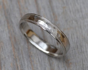 Platinum Wedding Band with Hammer Effect and Milgrain, Platinum Milgrain Wedding Ring, Platinum Wedding Ring, Rustic Wedding Band