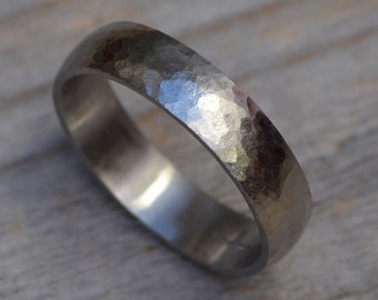 Platinum Wedding Band with Hammer Effect, 5mm Platinum Wedding Band, 6mm Rustic Platinum Wedding Ring, 8mm Platinum Wedding Band