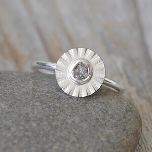 Raw Diamond Flower Ring, Silver Diamond Ring image 1