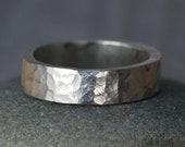 Hammered Effect Wedding Band, Sterling Silver Wedding Ring, Personalized Wedding Band, 5.5mm Wide Rustic Wedding Ring