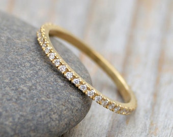 Pave Eternity Ring, Pave Diamond Wedding Ring, Diamond Eternity Ring, Eternity Wedding Ring, UK size J