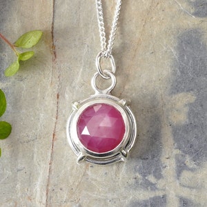1.7ct Pink Sapphire Necklace, Round Sapphire Necklace in Sterling Silver
