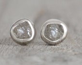 Rough Diamond Stud Earrings, Total 1.30ct Diamonds, Natural Silver Grey Diamond Studs, Diamond Wedding Gift Handmade in England