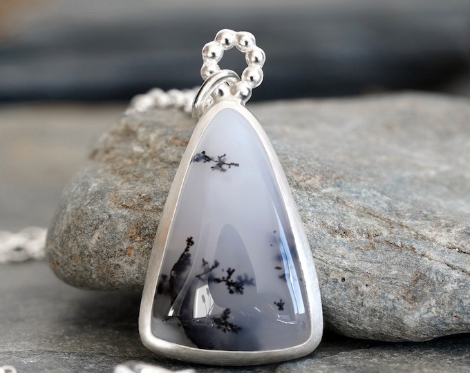 Triangular Dendritic Agate Necklace in Sterling Silver