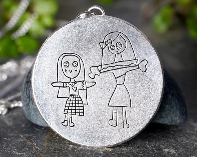 Silver Necklace with Hand Engraved Children's Drawing