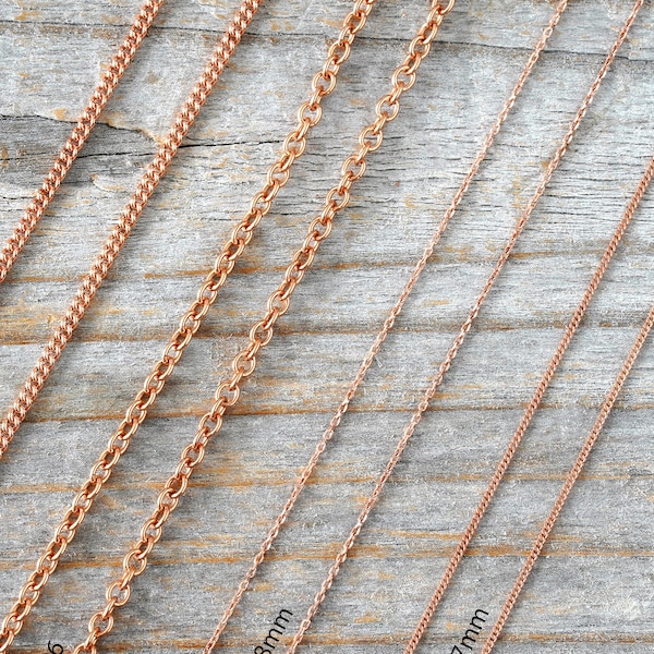 Solid 9ct Rose Gold Chain, Curb Chain, Belcher Chain, and Trace Chain, 16 inches chain, 18 inches chain, and 20 inches chain