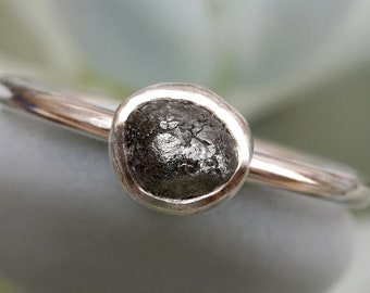 Black Diamond Engagement Ring, Rough Diamond Ring, April Birthstone Ring, 0.75ct Diamond Ring