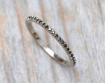 Black Diamond Eternity Ring, Pave Eternity Wedding Ring, Black Diamond Wedding Ring, Pave Diamond Ring