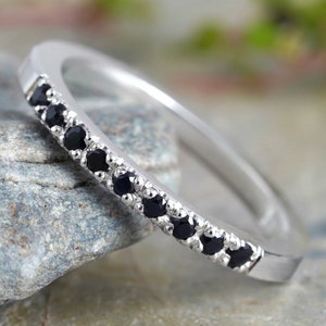 Black Sapphire Wedding Ring, Sapphire Eternity Ring, Pave Sapphire Ring, Made to Order image 1