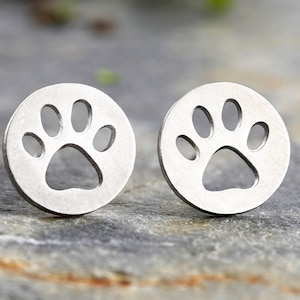 Pawprint Stud Earrings in Silver, Silver Pawprint Ear Posts