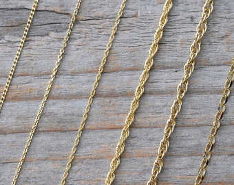 Solid 9ct Yellow Gold Chain, Curb Chain, Belcher Chain, Rope Chain, DIY Necklace, Chain Necklace