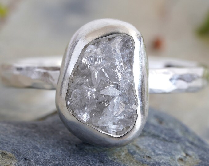 2.45ct Rough Diamond Ring, Light Grey Diamond Ring, Rough Diamond Engagement Ring