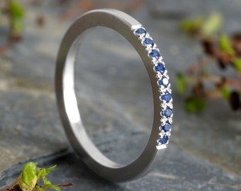 Sapphire Eternity Wedding Ring, Sapphire Anniversary Ring, Sapphire Wedding Band, Pave Set Sapphire Ring, Made to Order