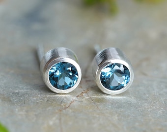 London Blue Topaz Stud Earring, Clear Topaz Ear Post