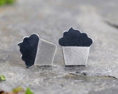 Cupcake Stud Earrings in Sterling Silver, Cupcake Ear Posts