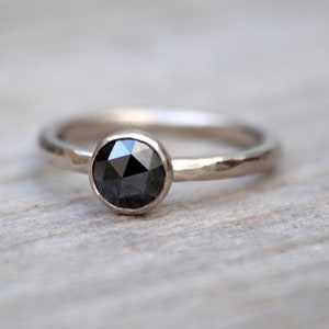 Rose Cut Black Diamond Engagement Ring, Round Diamond Solitaire Ring image 1