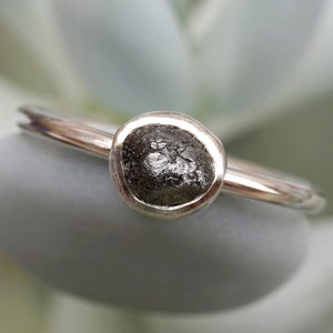 Black Diamond Engagement Ring, Rough Diamond Ring, April Birthstone Ring, 0.75ct Diamond Ring