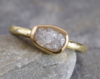1.40ct Light Grey Diamond Ring: 18ct Yellow Gold, Rustic Style