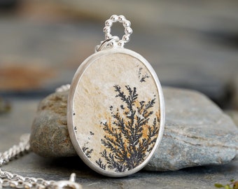Unique Dendritic Limestone Necklace in Sterling Silver