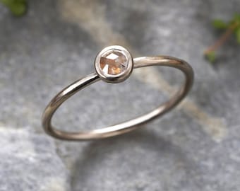 Rose Cut Diamond Engagement Ring in 18ct White Gold, Small Diamond Ring, Rustic Diamond Ring