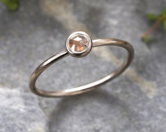 Rose Cut Diamond Engagement Ring in 18ct White Gold, Small Diamond Ring, Rustic Diamond Ring