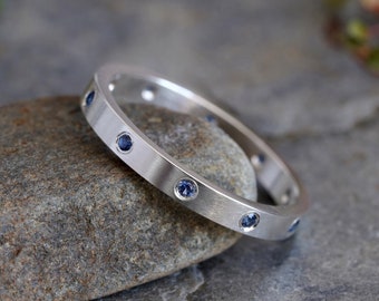 Sapphire Eternity Ring, Sapphire Anniversary Ring, Sapphire Wedding Band, Flush Set Sapphire Ring, Made to Order