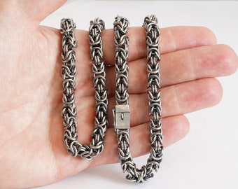 Byzantine Necklace in Black Silver, Oxidised Byzantine Necklace, Men's Necklace, 7.5mm Thick Silver Necklace for Men, 24" Thick Silver Chain