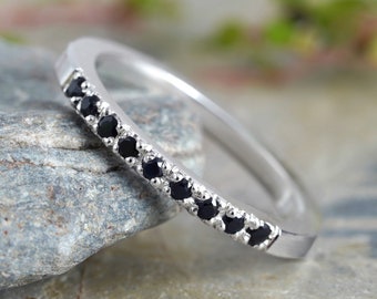 Black Sapphire Wedding Ring, Sapphire Eternity Ring, Pave Sapphire Ring, Made to Order