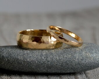 2mm Wedding Band, 6mm Wedding Ring, Hammered Effect Wedding Band, 9ct Yellow Gold Wedding Ring, 4mm Wedding Band