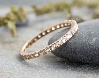 9ct Yellow Gold Eternity Ring: White Sapphire Wedding Band, UK Size J
