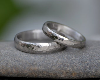 Platinum Wedding Band With Hammered Effect, Platinum Wedding Ring, Rustic Wedding Band, Made To Order