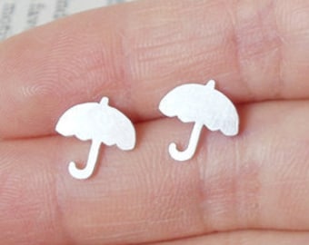 Umbrella Stud Earrings in Sterling Silver, Silver Umbrella Ear Posts