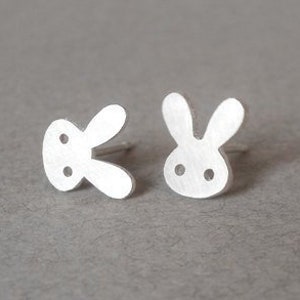 Bunny Stud Earrings with Straight Ears, Silver Rabbit Ear Posts image 4