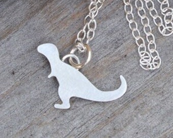 T-Rex Necklace in Sterling Silver, Silver Dinosaur Necklace, Tyrannosaurus Necklace
